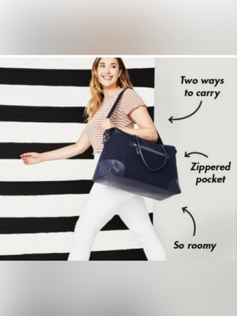 DSW Navy Blue Felt Weekender Bag Travel Duffel Tote - Picture 11 of 11
